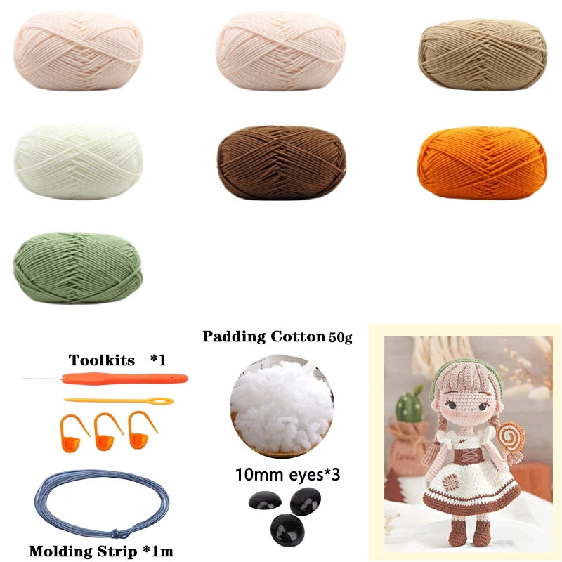Handmade Amigurumi Crochet Girls Hook Set Yarn Material Kit DIY Knitting Woolen Doll Accessories Cute Crafts For Girl's Gifts