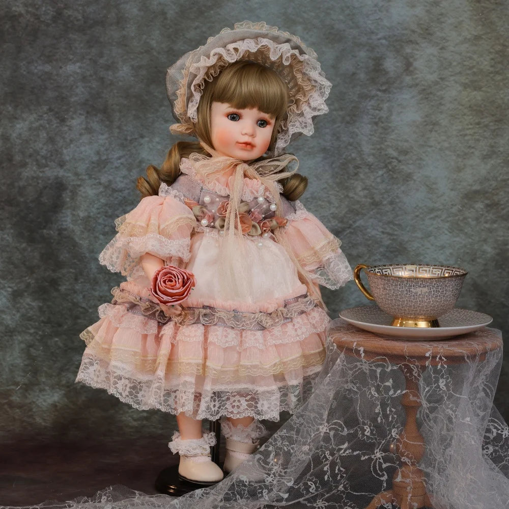 Cloveray 16-18 inch Cute Realistic Victorian Ceramic Doll Rural style Porcelain Doll Handmade High Quality Original Artwork