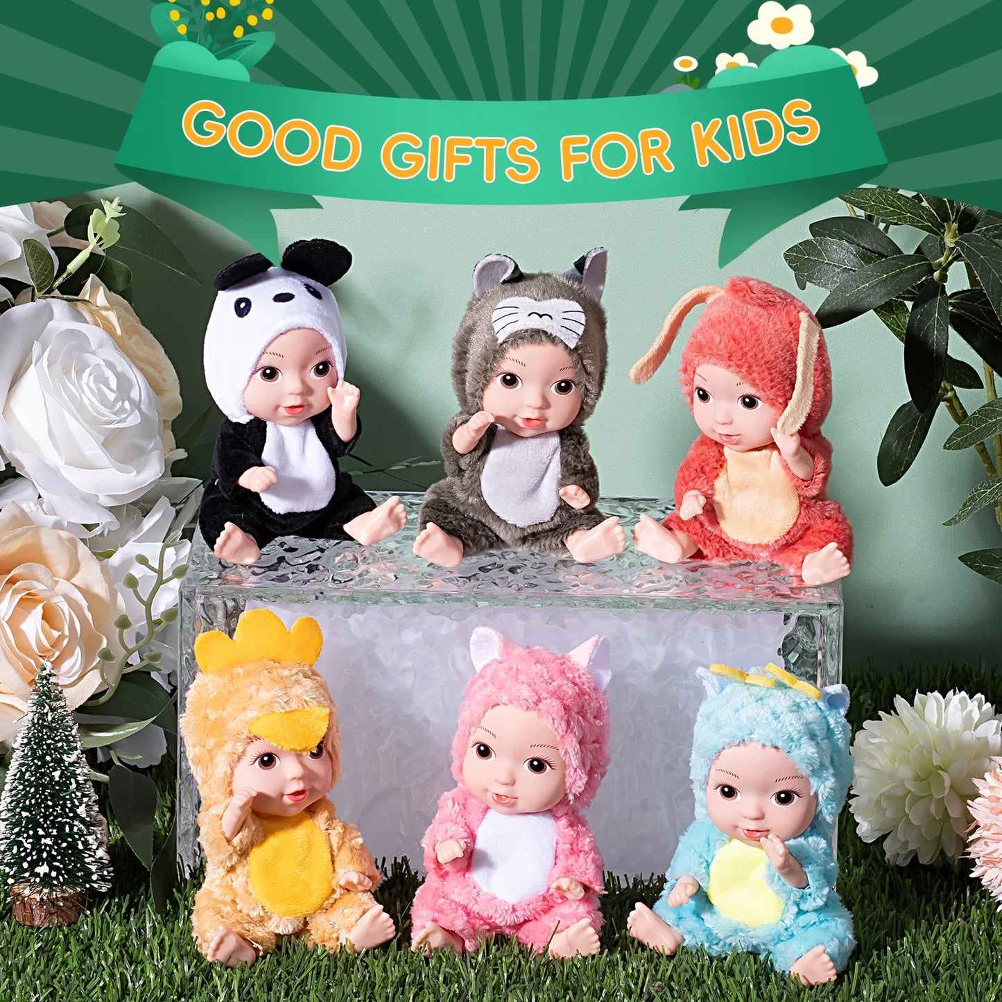 Humanoid Doll Baby Dolls with Clothes 6 Pcs Set 4 Inch Mini Reborn with Lifelike Miniature Handmade Realistic Doll for Kids Gift