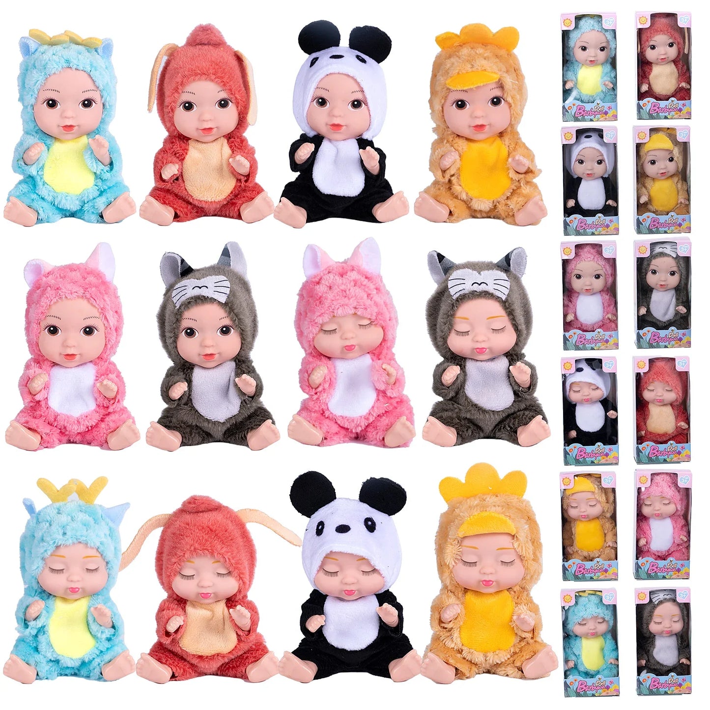 Humanoid Doll Baby Dolls with Clothes 6 Pcs Set 4 Inch Mini Reborn with Lifelike Miniature Handmade Realistic Doll for Kids Gift