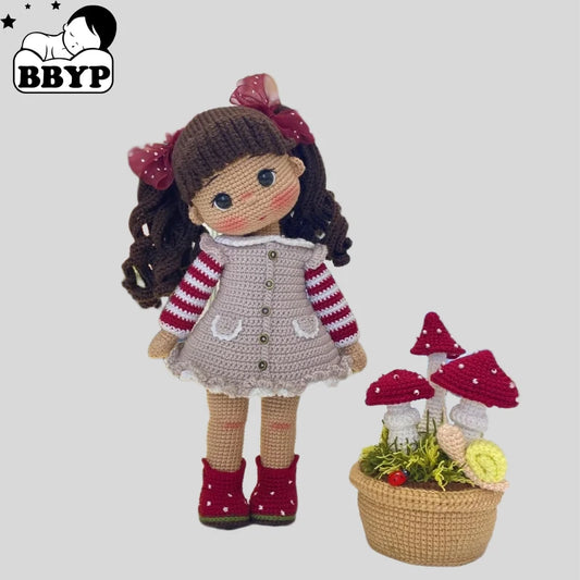 Handmade Knitting Doll Crochet The girl Leah and the mushroom Dolls For Home Accessories Craft Toy Ornaments Finished Dolls