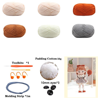 Handmade Amigurumi Crochet Girls Hook Set Yarn Material Kit DIY Knitting Woolen Doll Accessories Cute Crafts For Girl's Gifts