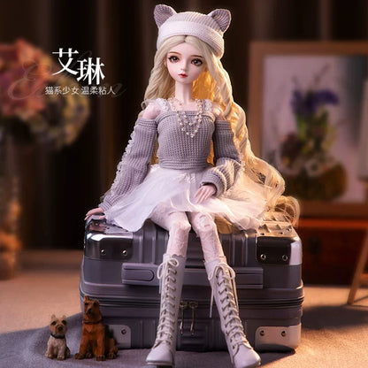 1/3 Scale 60cm BJD Doll Pink Sweet Daily Casua DIY Parts 36 Movable Joints Custom Hand-Painted Makeup Handmade Collectible Dolls