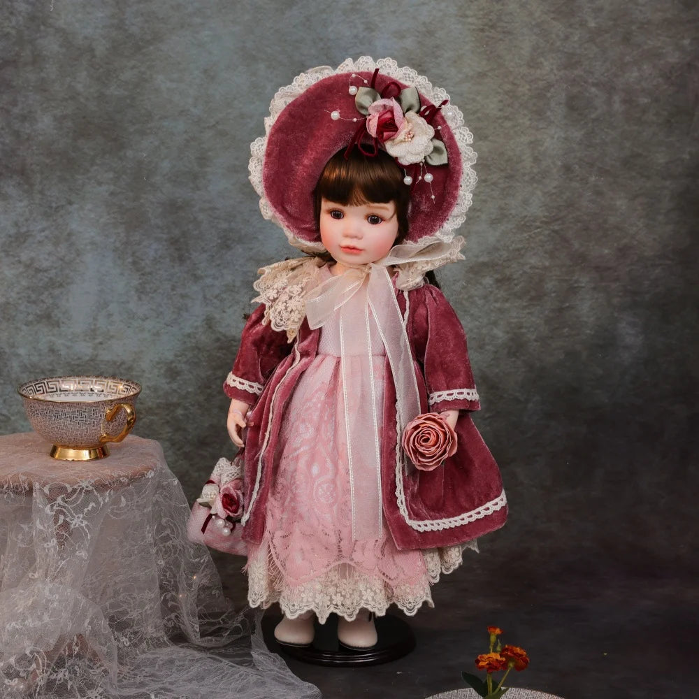 18 inch Cloveray Kawaii Porcelain Doll Handmade Ceramic Retro Palace Dolls Room Decor Toys Handmade Artworks Gifts