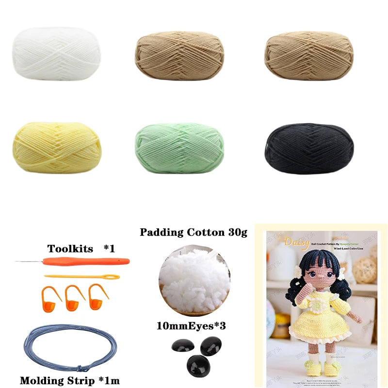 Handmade Crochet Girls Set Amigurumi Crochet Doll DIY Hook Kit For Knitting Yarn Accessories Pattern Crafts Supplies Decoration