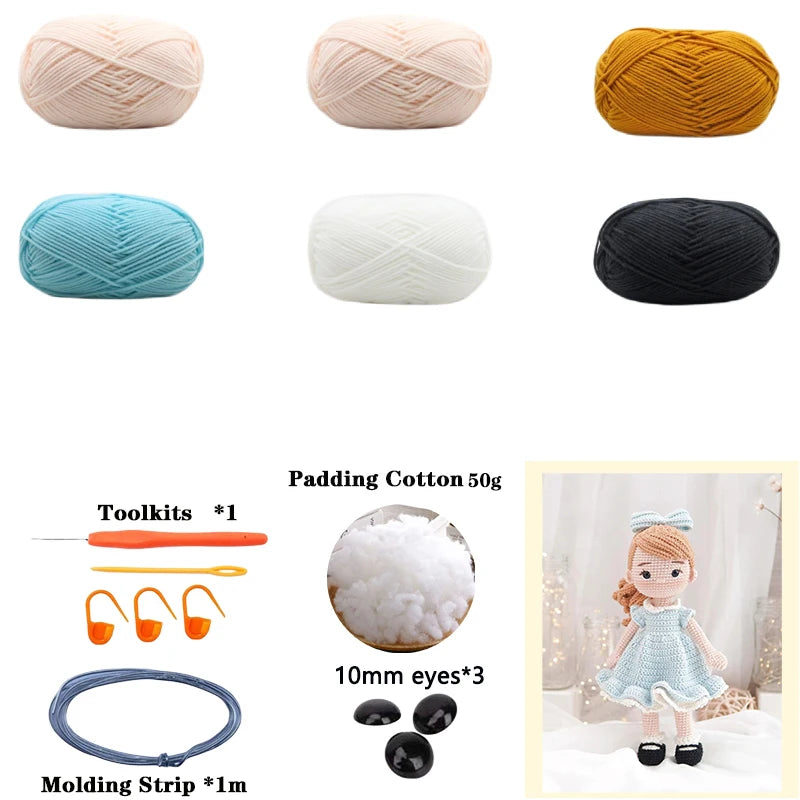 Handmade Amigurumi Crochet Girls Hook Set Yarn Material Kit DIY Knitting Woolen Doll Accessories Cute Crafts For Girl's Gifts