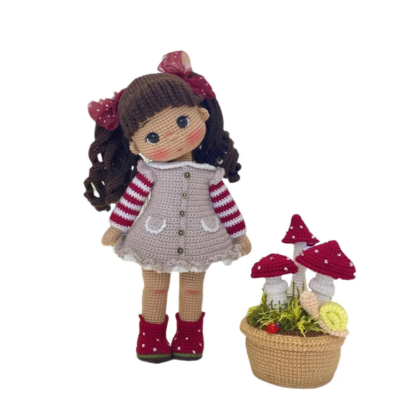 Handmade Knitting Doll Crochet The girl Leah and the mushroom Dolls For Home Accessories Craft Toy Ornaments Finished Dolls