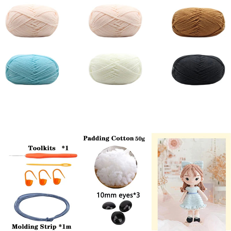 Handmade Amigurumi Crochet Girls Hook Set Yarn Material Kit DIY Knitting Woolen Doll Accessories Cute Crafts For Girl's Gifts