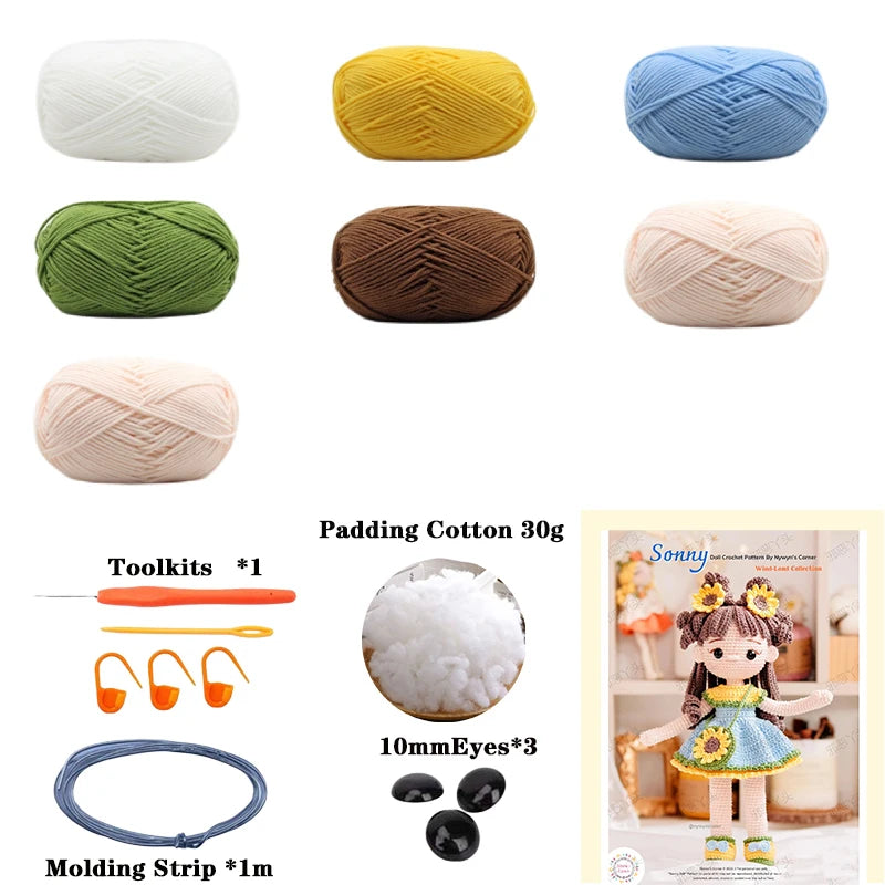 Handmade Crochet Girls Set Amigurumi Crochet Doll DIY Hook Kit For Knitting Yarn Accessories Pattern Crafts Supplies Decoration