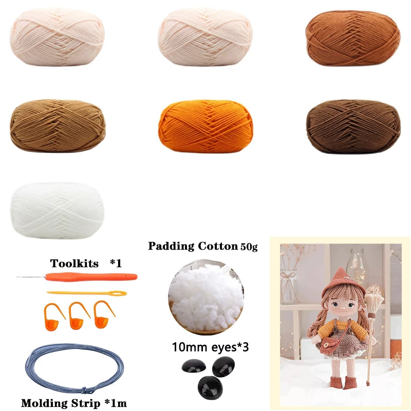 Handmade Amigurumi Crochet Girls Hook Set Yarn Material Kit DIY Knitting Woolen Doll Accessories Cute Crafts For Girl's Gifts