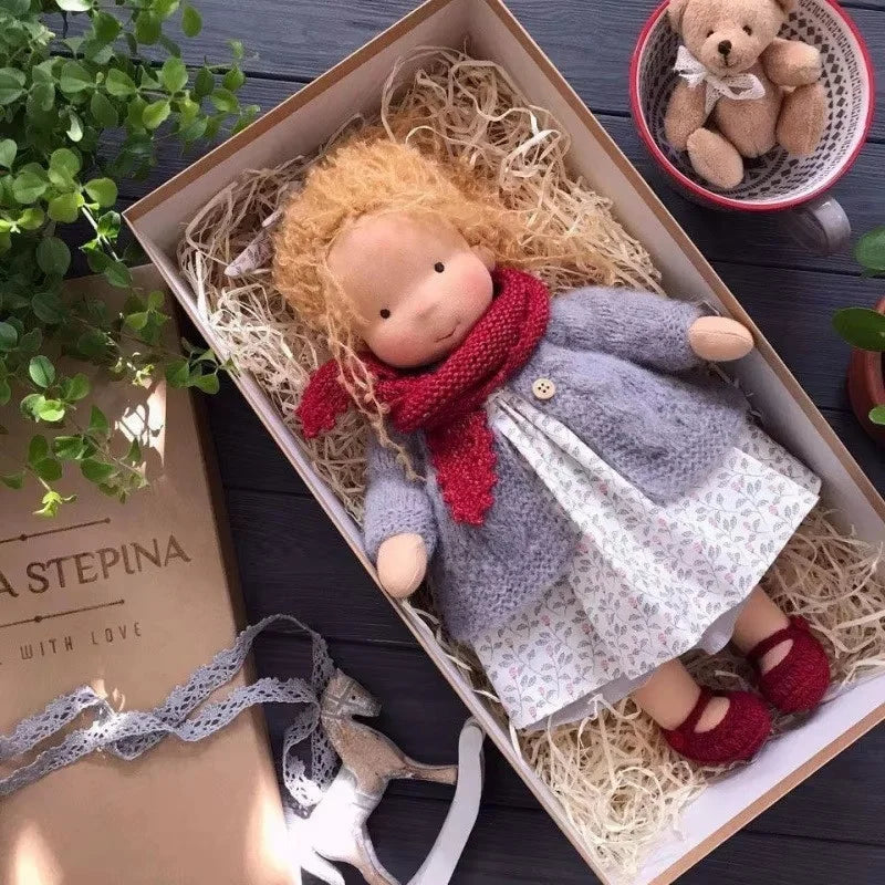 A Cotton-Filled Waldorf Doll Artistically Handcrafted Into A Mini Dress-Up Doll Diy Gift Box Packaging Toy For A Birthday Gift