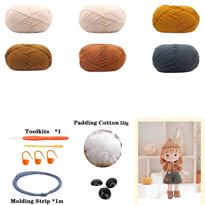Handmade Amigurumi Crochet Girls Hook Set Yarn Material Kit DIY Knitting Woolen Doll Accessories Cute Crafts For Girl's Gifts