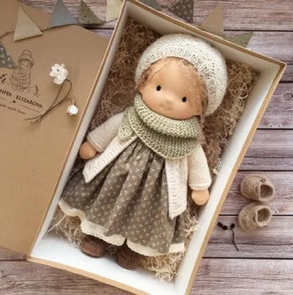 A Cotton-Filled Waldorf Doll Artistically Handcrafted Into A Mini Dress-Up Doll Diy Gift Box Packaging Toy For A Birthday Gift