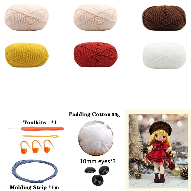 Handmade Amigurumi Crochet Girls Hook Set Yarn Material Kit DIY Knitting Woolen Doll Accessories Cute Crafts For Girl's Gifts