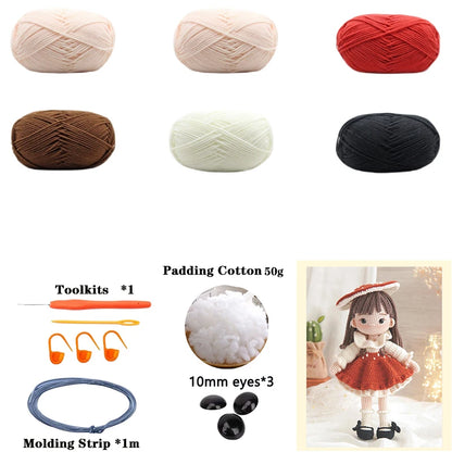 Handmade Amigurumi Crochet Girls Hook Set Yarn Material Kit DIY Knitting Woolen Doll Accessories Cute Crafts For Girl's Gifts