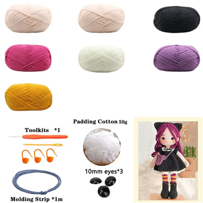 Handmade Amigurumi Crochet Girls Hook Set Yarn Material Kit DIY Knitting Woolen Doll Accessories Cute Crafts For Girl's Gifts