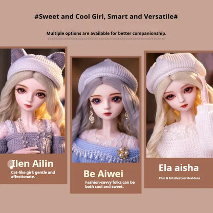 1/3 Scale 60cm BJD Doll Pink Sweet Daily Casua DIY Parts 36 Movable Joints Custom Hand-Painted Makeup Handmade Collectible Dolls