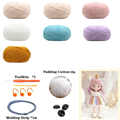 Handmade Amigurumi Crochet Girls Hook Set Yarn Material Kit DIY Knitting Woolen Doll Accessories Cute Crafts For Girl's Gifts