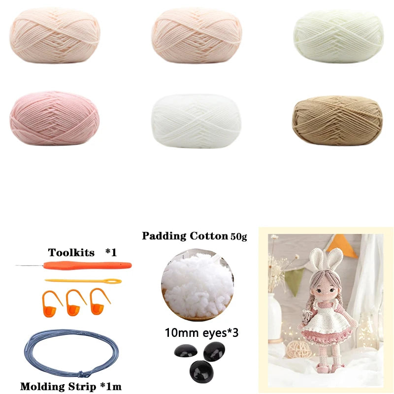 Handmade Amigurumi Crochet Girls Hook Set Yarn Material Kit DIY Knitting Woolen Doll Accessories Cute Crafts For Girl's Gifts