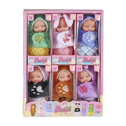 Humanoid Doll Baby Dolls with Clothes 6 Pcs Set 4 Inch Mini Reborn with Lifelike Miniature Handmade Realistic Doll for Kids Gift