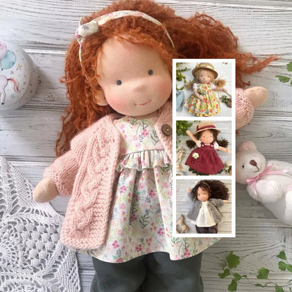 Waldorf Handmade Cloth Doll Multiple Styles Retro Boho Floral Dress Outfit Soft Plush Cotton Dolls Girls Gift Wear a Straw Hat