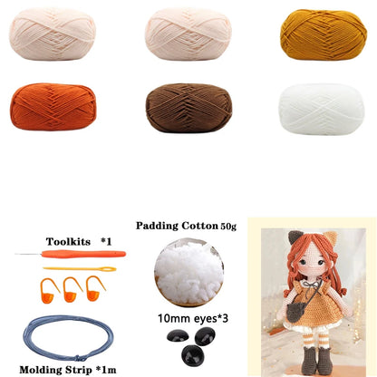 Handmade Amigurumi Crochet Girls Hook Set Yarn Material Kit DIY Knitting Woolen Doll Accessories Cute Crafts For Girl's Gifts