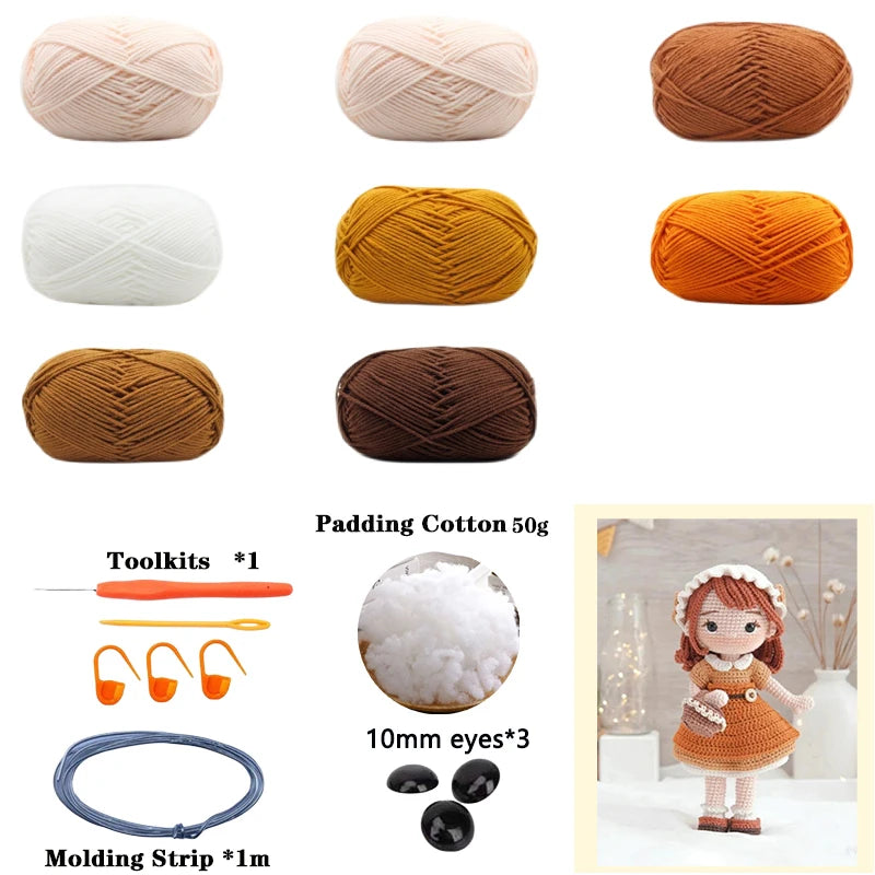 Handmade Amigurumi Crochet Girls Hook Set Yarn Material Kit DIY Knitting Woolen Doll Accessories Cute Crafts For Girl's Gifts