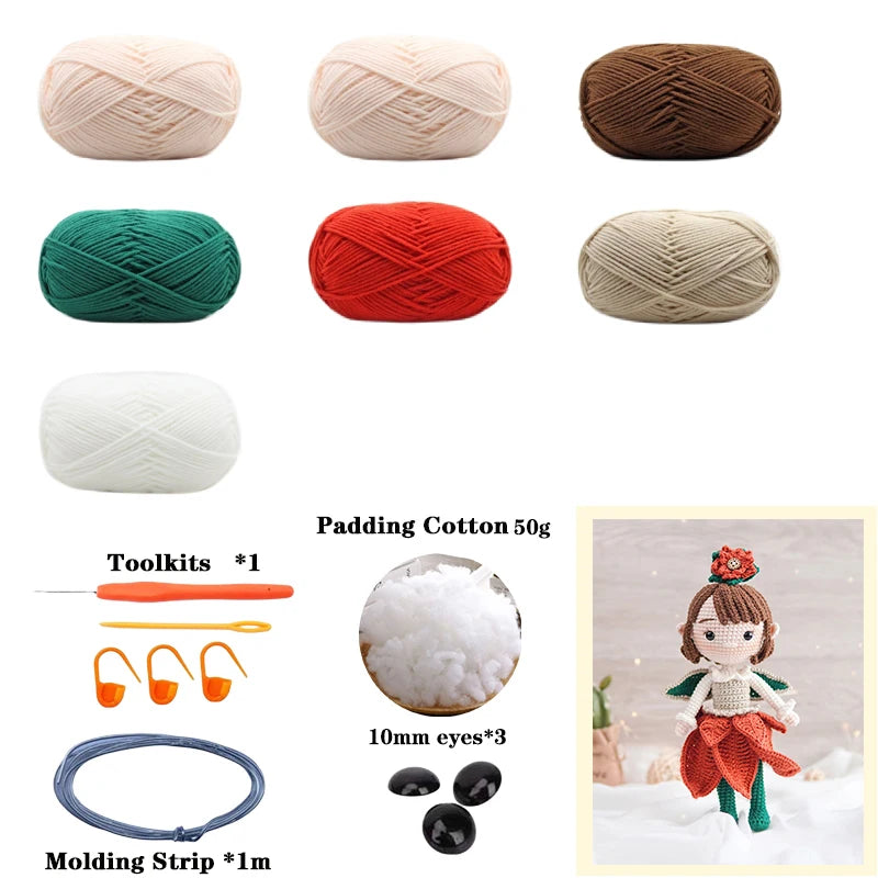 Handmade Amigurumi Crochet Girls Hook Set Yarn Material Kit DIY Knitting Woolen Doll Accessories Cute Crafts For Girl's Gifts