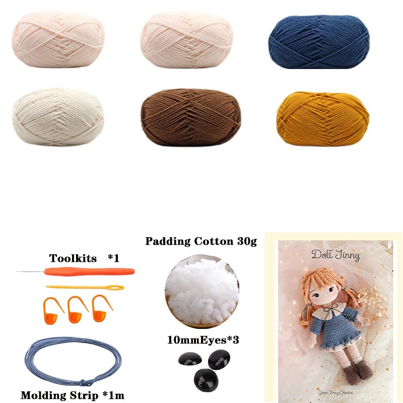 Handmade Amigurumi Crochet Girls Hook Set Yarn Material Kit DIY Knitting Woolen Doll Accessories Cute Crafts For Girl's Gifts